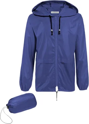 Men's Rain Jacket with Hood Waterproof Lightweight Packable Raincoat,Lightweight Jacket Women (Navy,L)