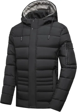 Men's Removable Hood Insulated Puffer Jacket Windproof Warm Padded Down Coats Waterproof Thermal Winter Coats
