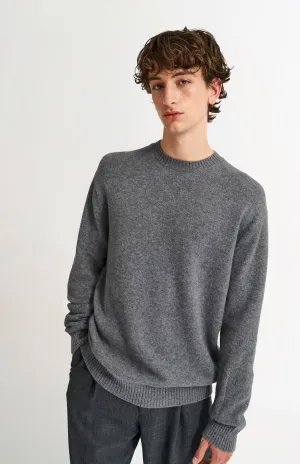 Men's Round Neck Cashmere Jumper In Grey Melange