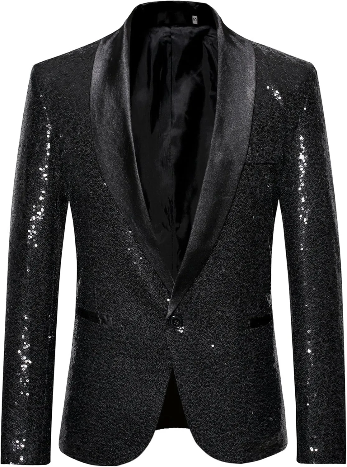 Men's Sequins Suit Jacket Slim Fit Shawl Lapel Blazer Sport Coats 1 Button Tuxedo Jackets for Prom Party Dinner