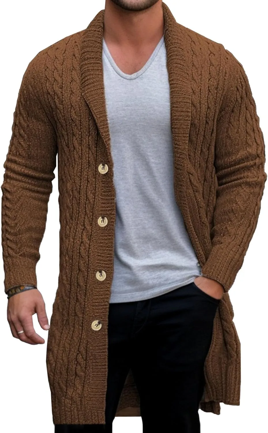 Mens Shawl Collar Long Sweaters Buttons Shawl Collar Casual Warm Winter Coat Long Sleeve Button Down Sweaters For Men