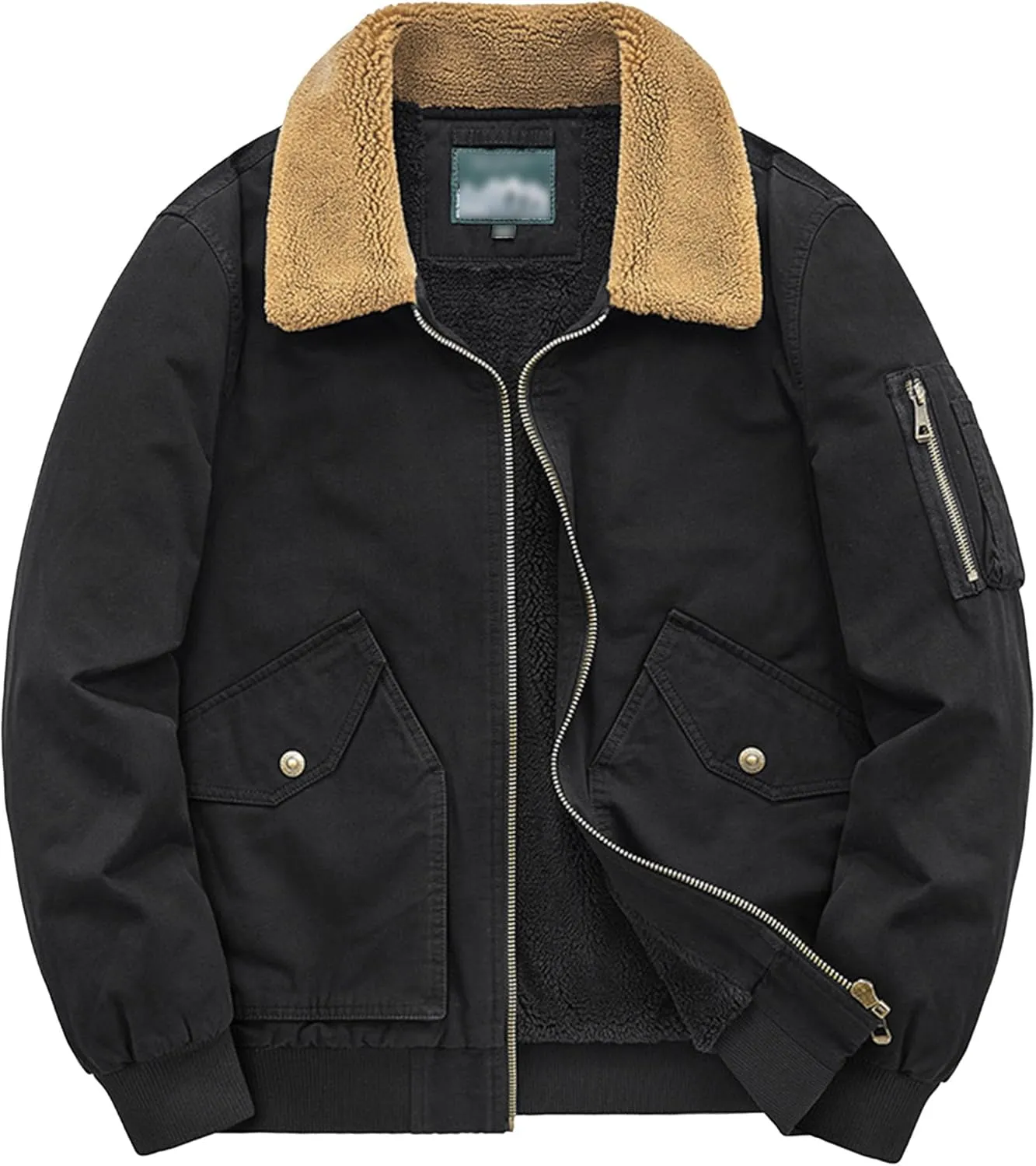 Men's Sherpa Lined Cotton Cargo Jacket Fur Collar Windproof Fleece Bomber Jacket Warm Winter Casual Padded Coats