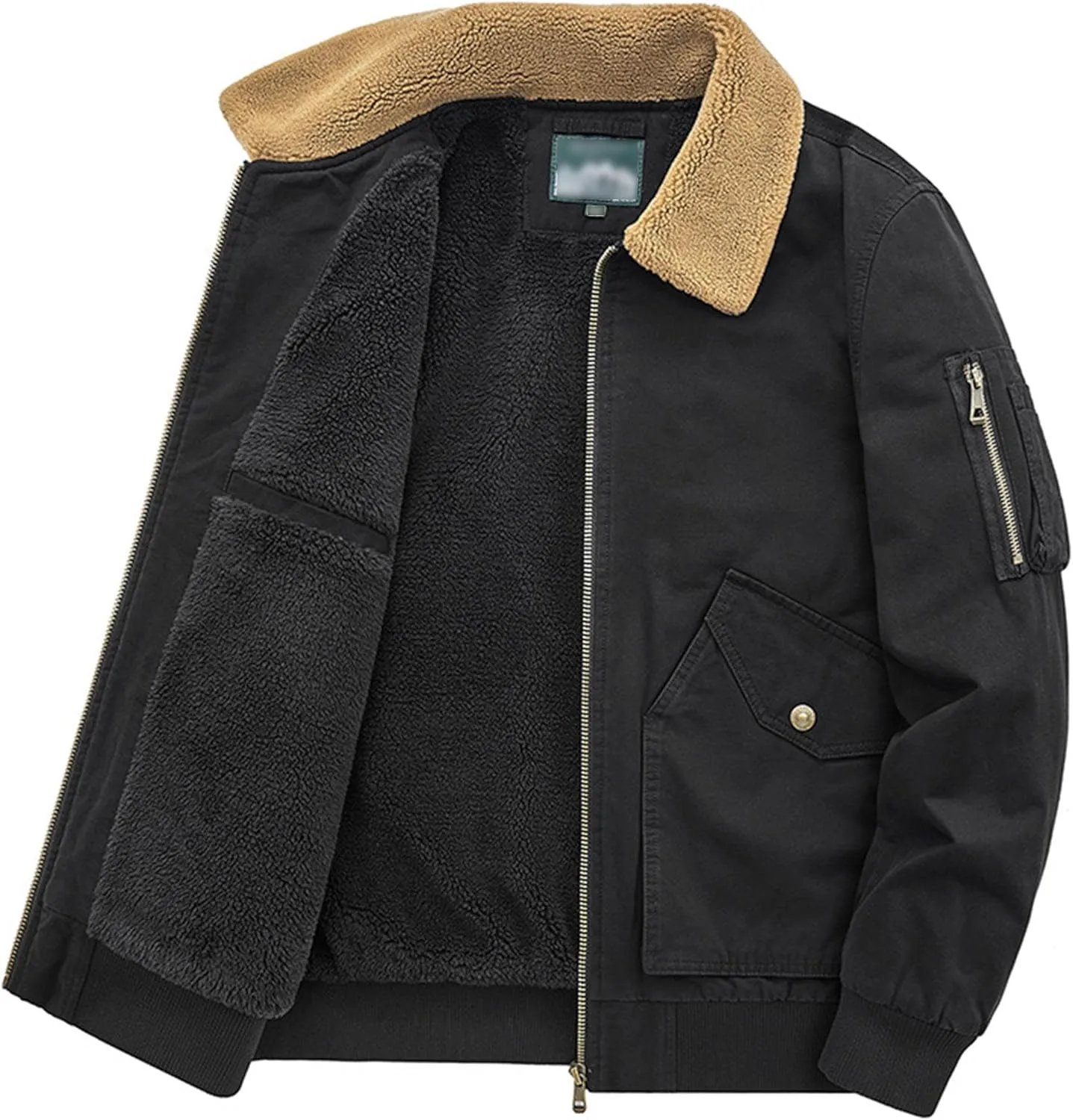 Men's Sherpa Lined Cotton Cargo Jacket Fur Collar Windproof Fleece Bomber Jacket Warm Winter Casual Padded Coats