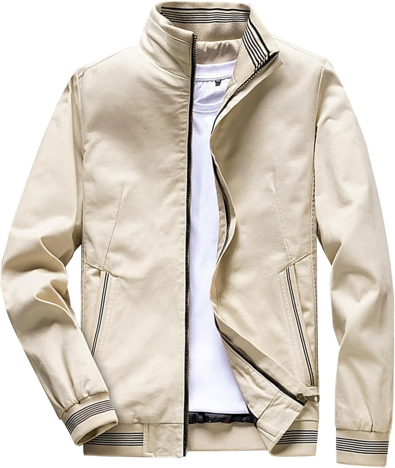 Men's Sherpa Lined Cotton Cargo Jacket Stand Collar Full Zip Fleece Jackets Winter Warm Windproof Windbreaker