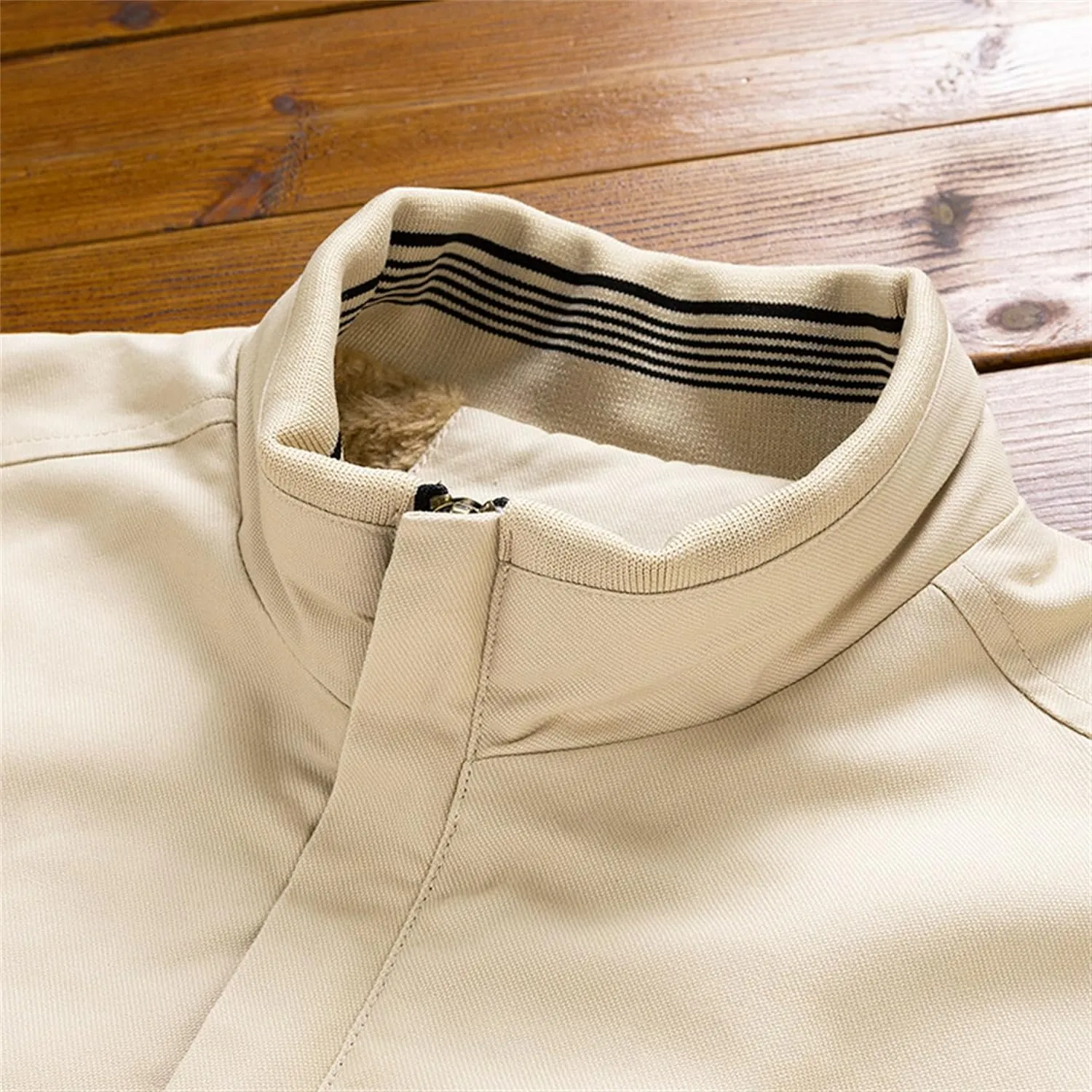 Men's Sherpa Lined Cotton Cargo Jacket Stand Collar Full Zip Fleece Jackets Winter Warm Windproof Windbreaker