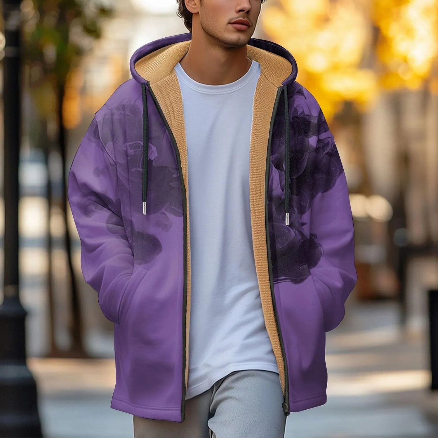 Mens Sherpa Lined Hoodie Zip Up Heavyweight Warm Sweatshirt Winter Thick Fleece Hoodies