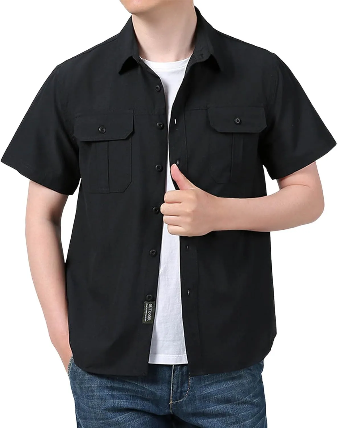 Men's Short Sleeve Shirt Button Down Casual Woven Two Chest Pockets Quick Dry Fishing Safari Hiking Lightweight Shirts