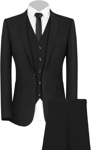 Men's Slim Fit 3 Piece Suit Set Two Button Formal Wedding Tuxedos Suits Single Breasted Party Blazer Vest Pants