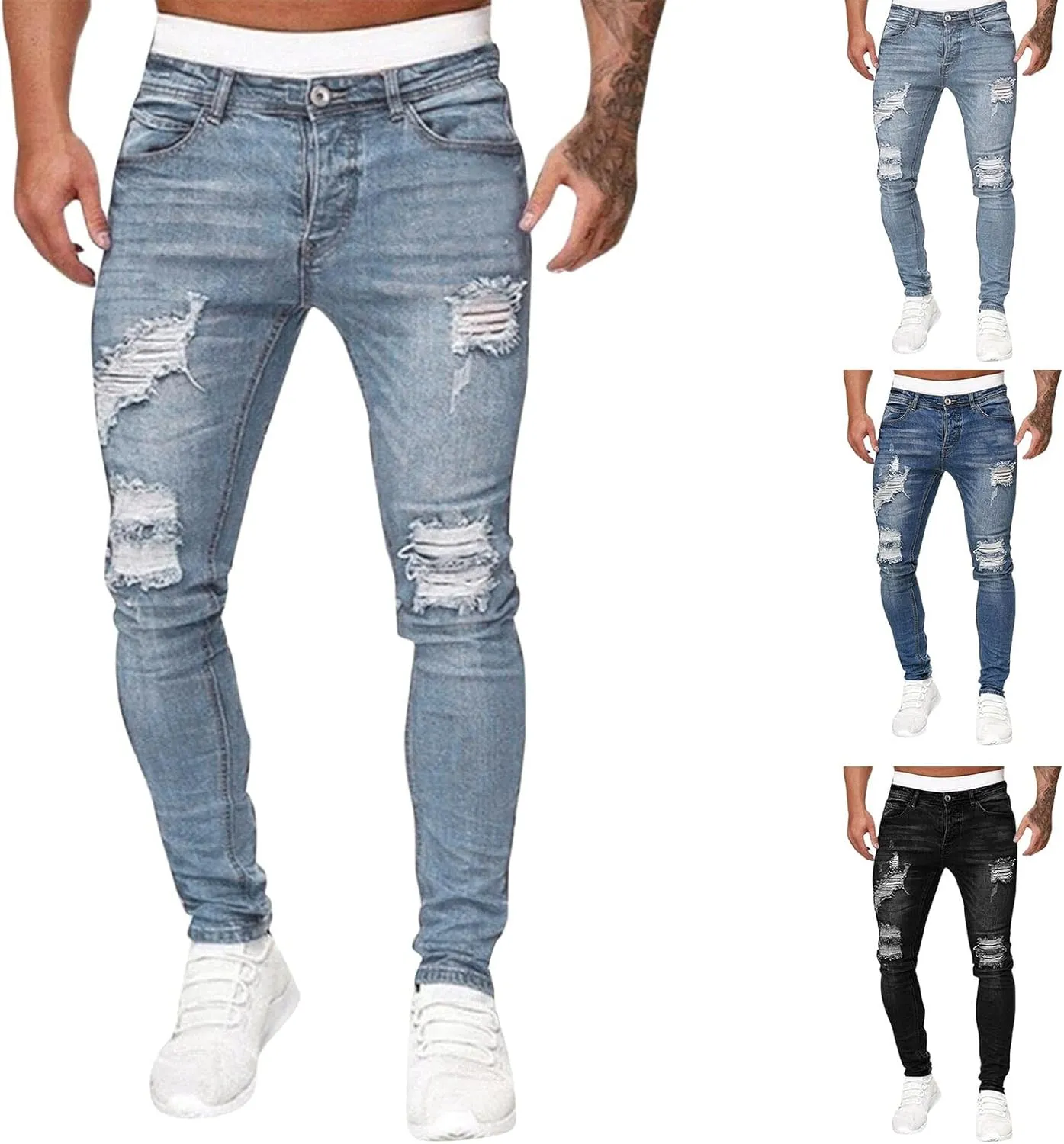 Mens Slim Fit Boot Cut Jeans Jeans Frayed Pants Distressed Rip Trousers Men Jeans Wide Jeans Men Mens