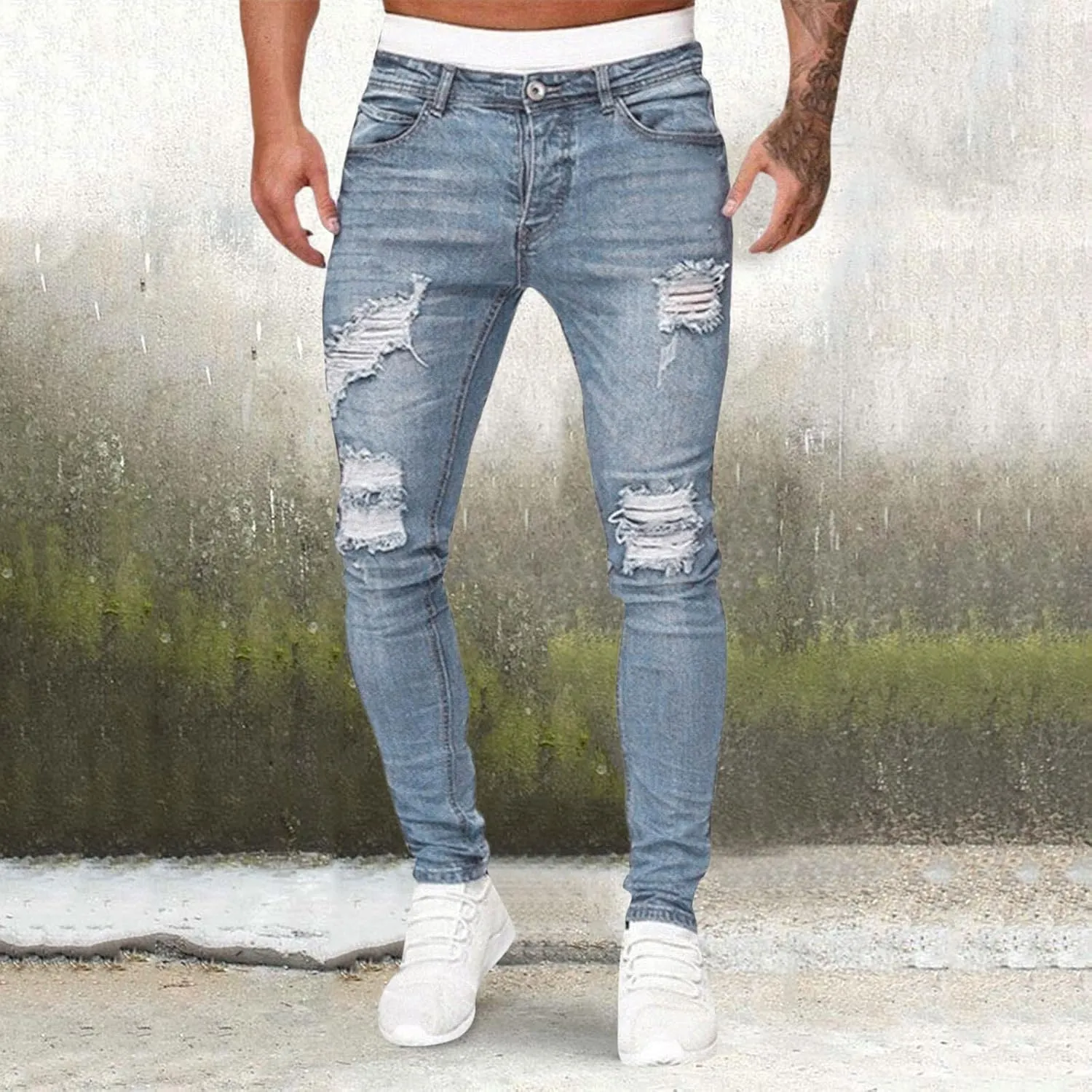 Mens Slim Fit Boot Cut Jeans Jeans Frayed Pants Distressed Rip Trousers Men Jeans Wide Jeans Men Mens
