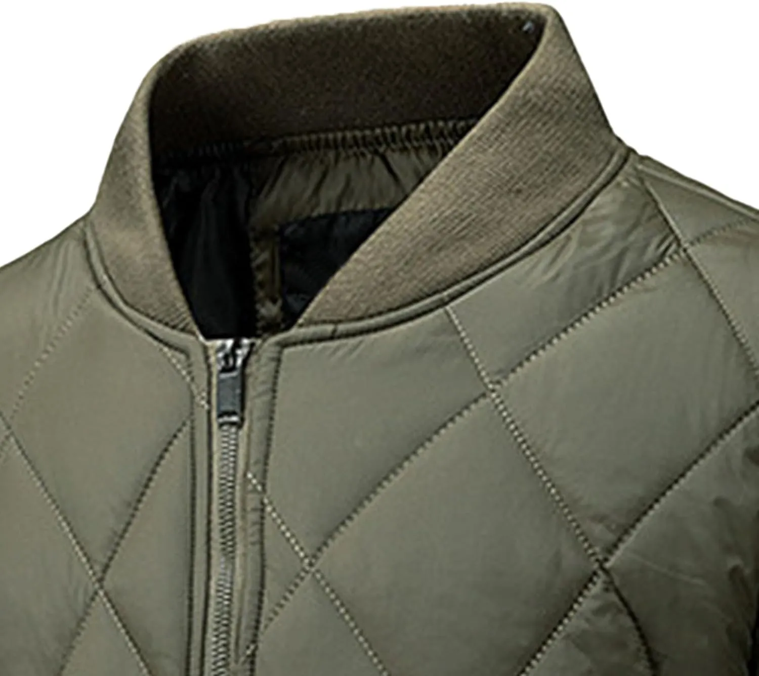 Men's Slim Fit Diamond Bomber Jacket Winter Full Zipper Quilted Lined Padded Jacket Windproof Casual Varsity Coat