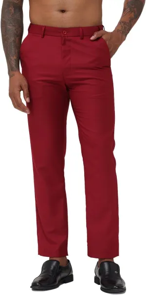 Mens Slim Fit Dress Pants Expandable Waist Flat Front No Iron Suit Pants