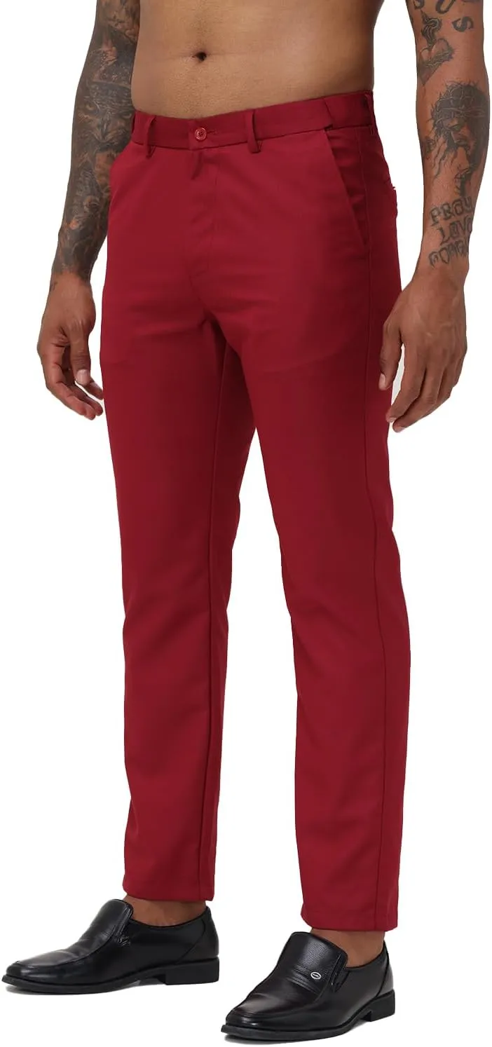 Mens Slim Fit Dress Pants Expandable Waist Flat Front No Iron Suit Pants