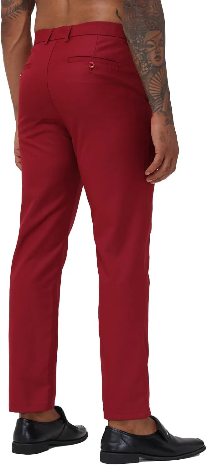 Mens Slim Fit Dress Pants Expandable Waist Flat Front No Iron Suit Pants