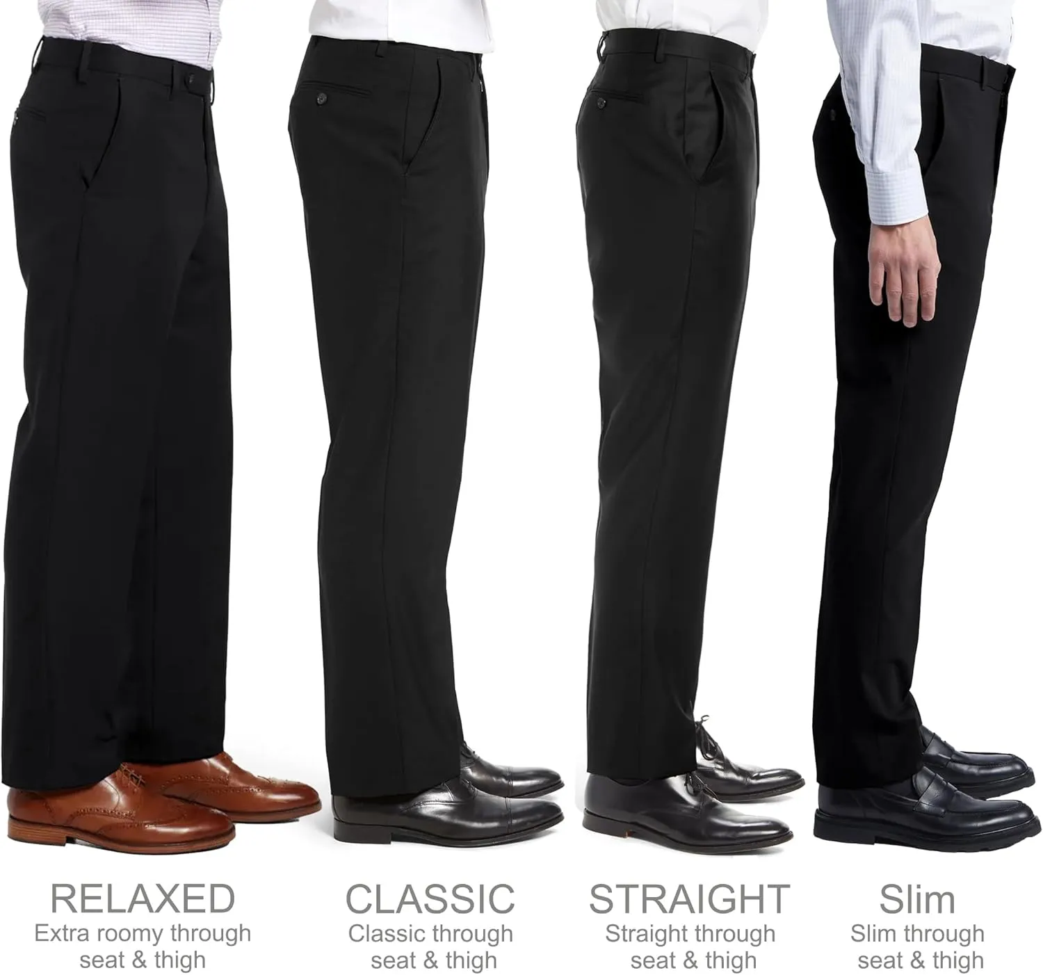 Mens Slim Fit Dress Pants Expandable Waist Flat Front No Iron Suit Pants