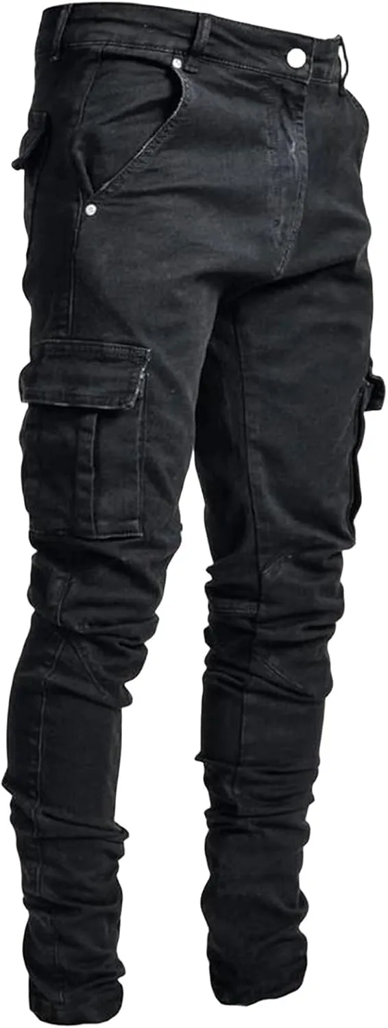 Mens Slim Fit Jeans with Pockets Stretch Skinny Denim Pencil Pants Nova Fashion Denim Cargo Pants