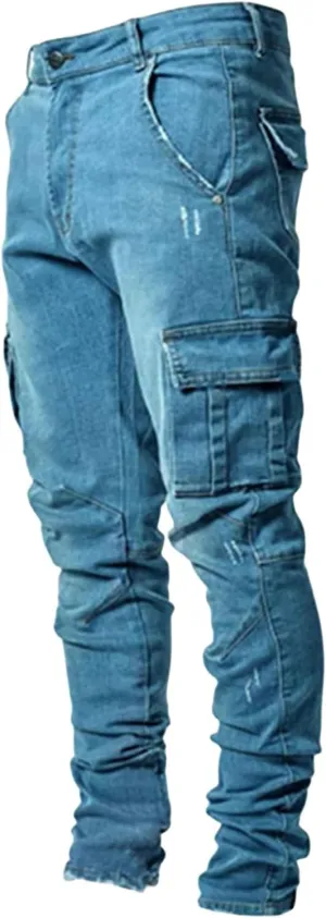 Mens Slim Fit Jeans with Pockets Stretch Skinny Denim Pencil Pants Nova Fashion Denim Cargo Pants