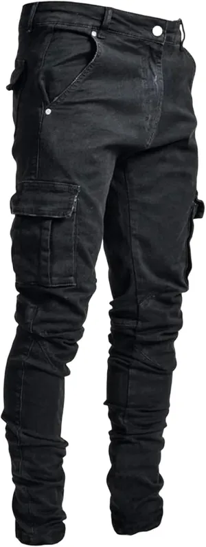 Mens Slim Fit Jeans with Pockets Stretch Skinny Denim Pencil Pants Nova Fashion Denim Cargo Pants