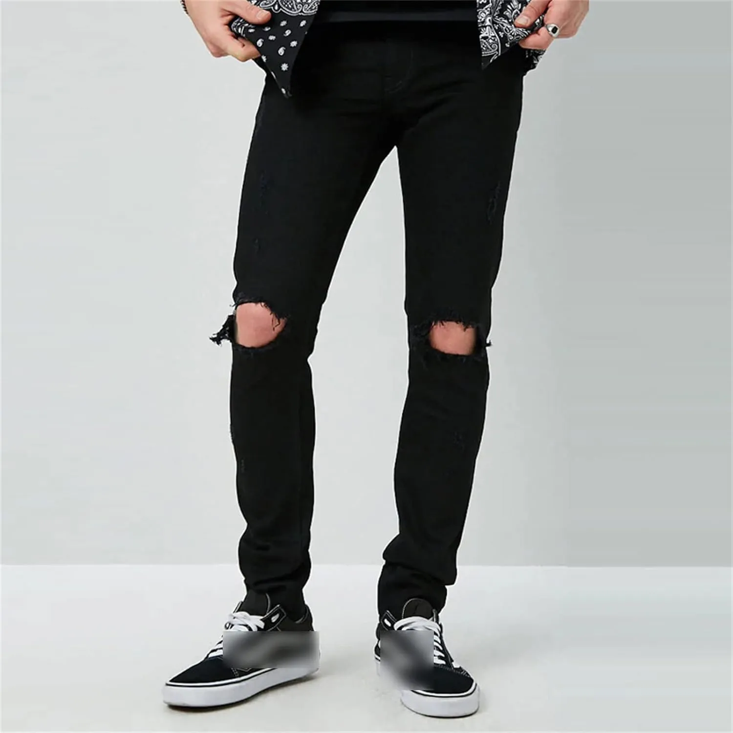 Men's Slim Jeans with Holes in Knees Fit Skinny Tapered Leg Jeans Ripped Jeans Distressed Destroyed Jeans
