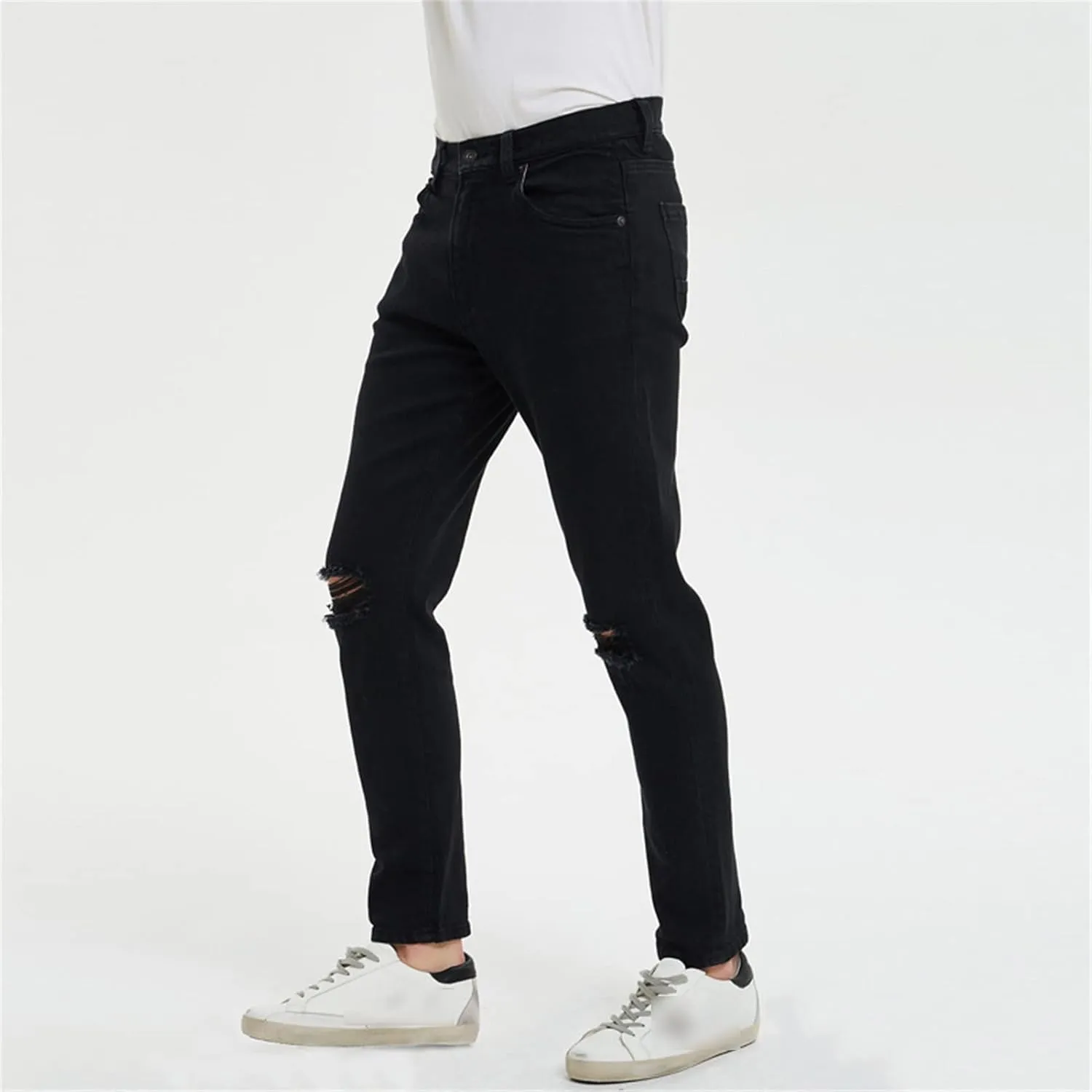 Men's Slim Jeans with Holes in Knees Fit Skinny Tapered Leg Jeans Ripped Jeans Distressed Destroyed Jeans