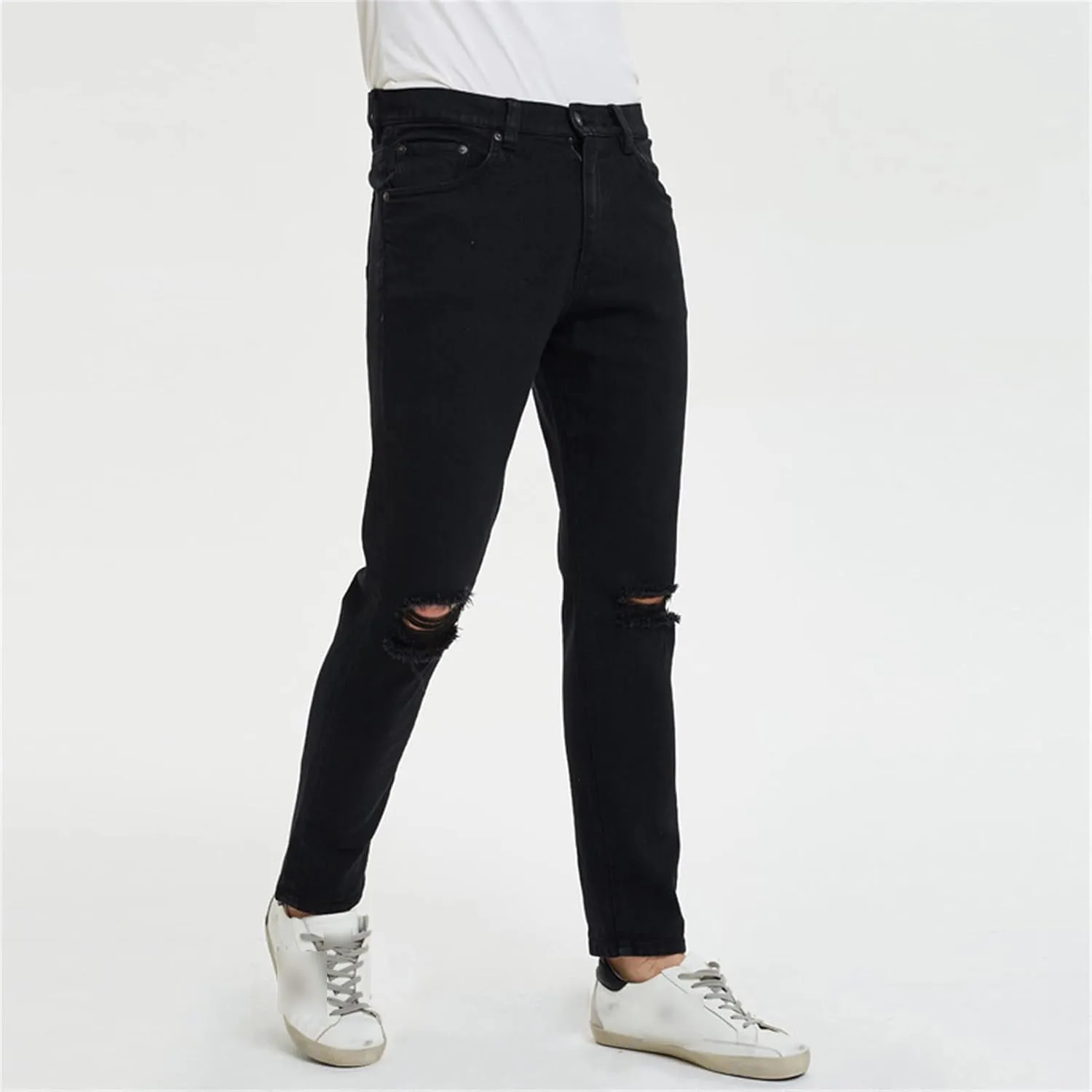 Men's Slim Jeans with Holes in Knees Fit Skinny Tapered Leg Jeans Ripped Jeans Distressed Destroyed Jeans