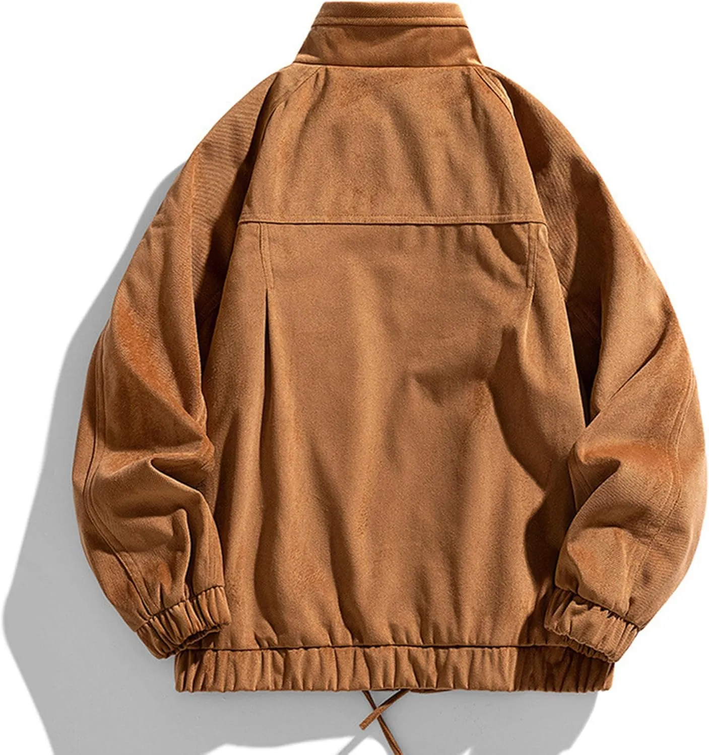 Men's Solid Color Flight Bomber Jacket Stand Collar Cotton Cargo Jacket with Pocket Casual Loose Padded Coats