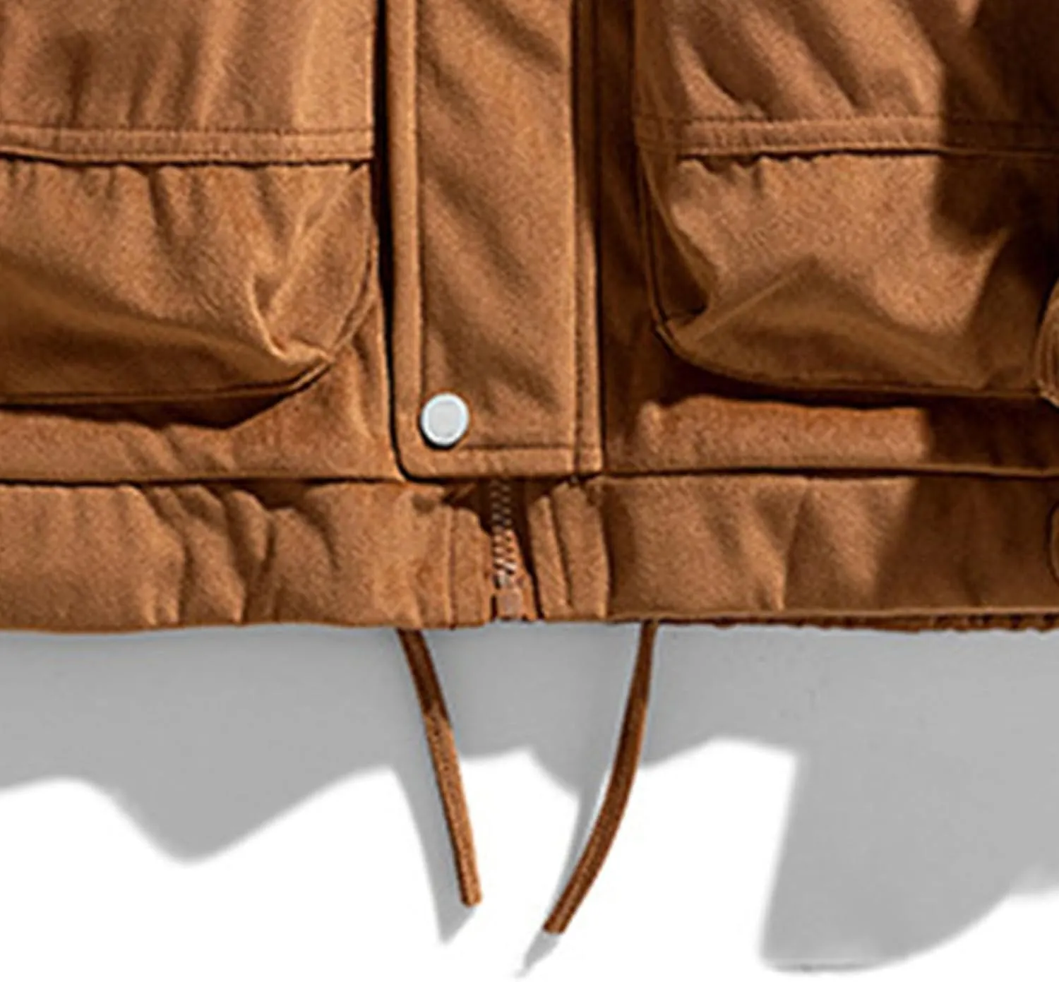 Men's Solid Color Flight Bomber Jacket Stand Collar Cotton Cargo Jacket with Pocket Casual Loose Padded Coats