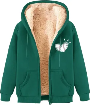 Men's Solid Color Printed Fleece Jacket Winter Casual Trend Zipper Hooded Coat Heavy Work Warm Outerwear