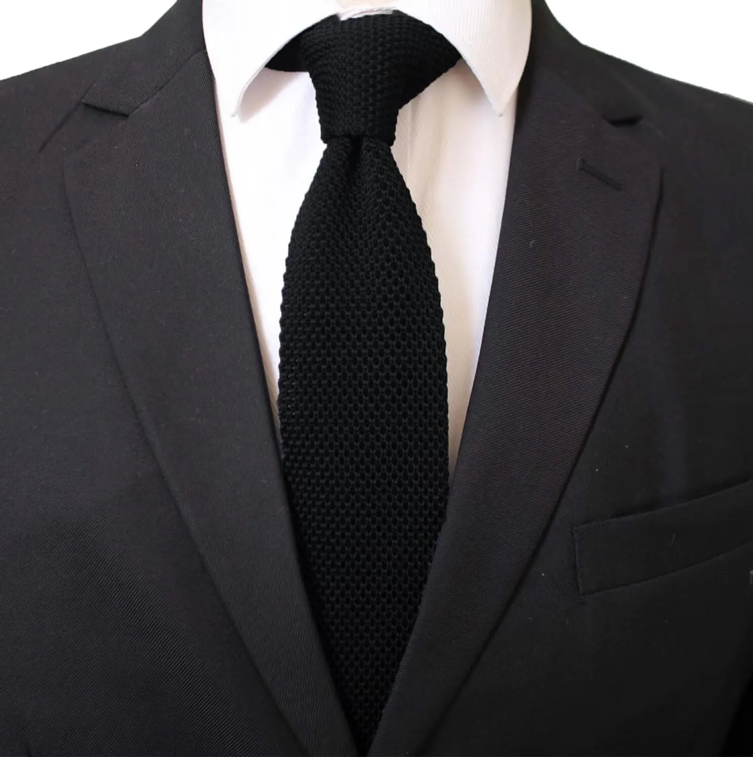Men's Solid Color Textured Knit Skinny Ties Smart Necktie Square-Cut Finish