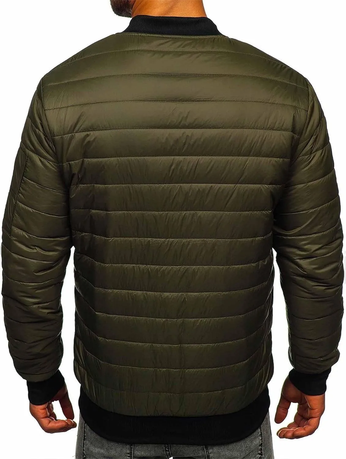 Men's Stand Collar Flight Bomber Jacket Diamond Quilted Lightweight Varsity Jackets Winter Warm Padded Outwear