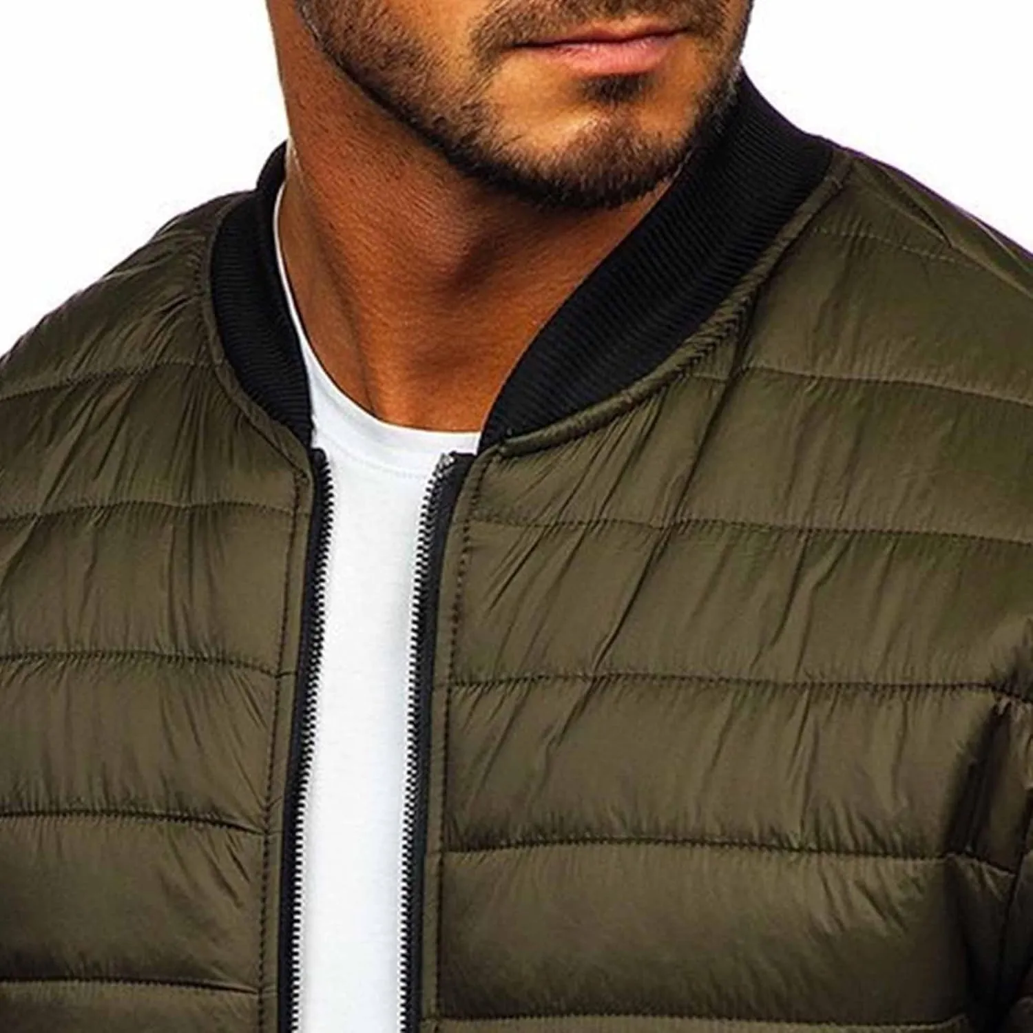 Men's Stand Collar Flight Bomber Jacket Diamond Quilted Lightweight Varsity Jackets Winter Warm Padded Outwear