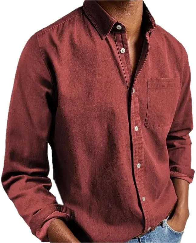 Mens Stand Collar Shirt Button Down Long Sleeve Business Casual Shirts Top Fall Spring Drop Shoulder Blouse