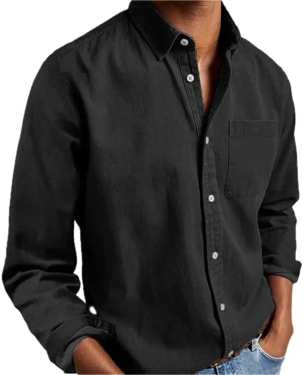 Mens Stand Collar Shirt Button Down Long Sleeve Business Casual Shirts Top Fall Spring Drop Shoulder Blouse