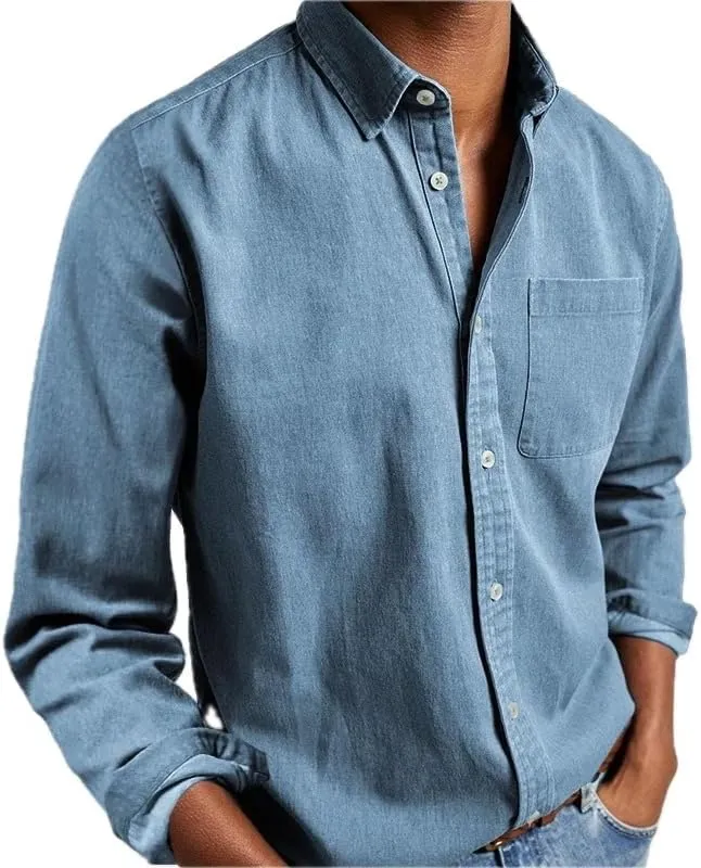 Mens Stand Collar Shirt Button Down Long Sleeve Business Casual Shirts Top Fall Spring Drop Shoulder Blouse