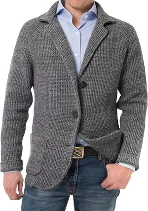 Men's Suit Casual Knitted Jacket Button Lightweight Men Knit Coat Slim Fit Knits Blazer Suit Jackets