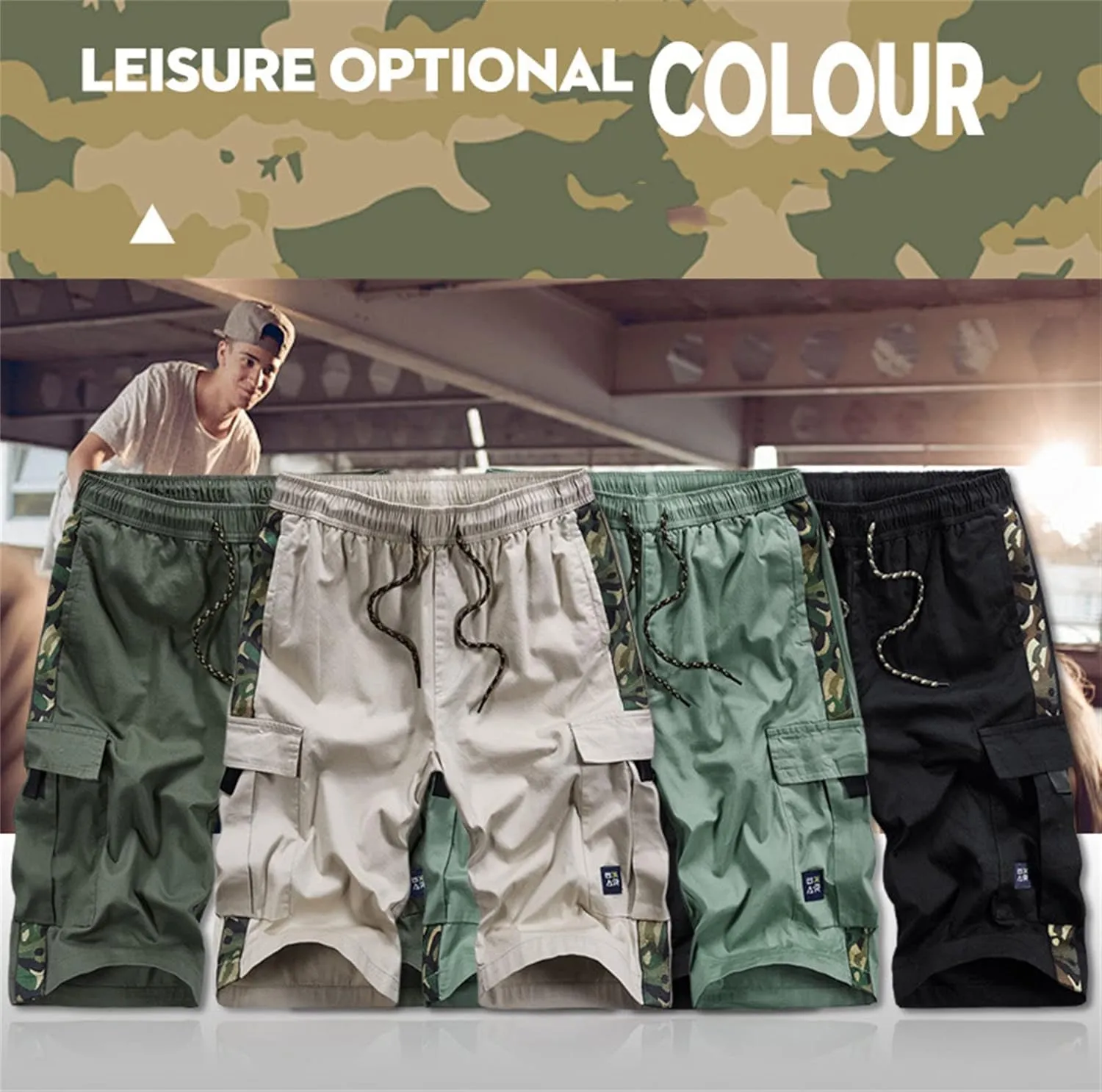 Men's Summer Stretch Cargo Shorts Elastic Waist Relaxed Fit Cotton Shorts Multi-Pockets Casual Lightweight Work Short (36,Light Green)