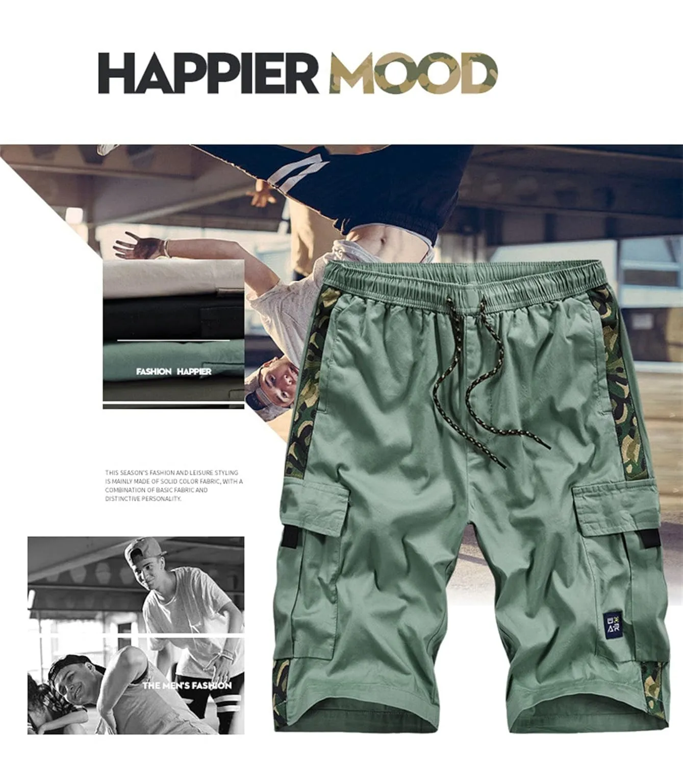 Men's Summer Stretch Cargo Shorts Elastic Waist Relaxed Fit Cotton Shorts Multi-Pockets Casual Lightweight Work Short (36,Light Green)