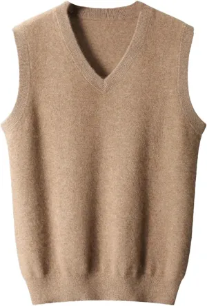 Men's Sweater Vest Merino Wool Spring n V-Neck Knitted Pullover Vest Casual Solid Color Menswear