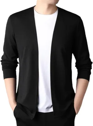 Men's V-Neck Retro Slim Fit Knitted Cardigan Solid Color Casual Slim Fit Business Office Sweater Cardigan