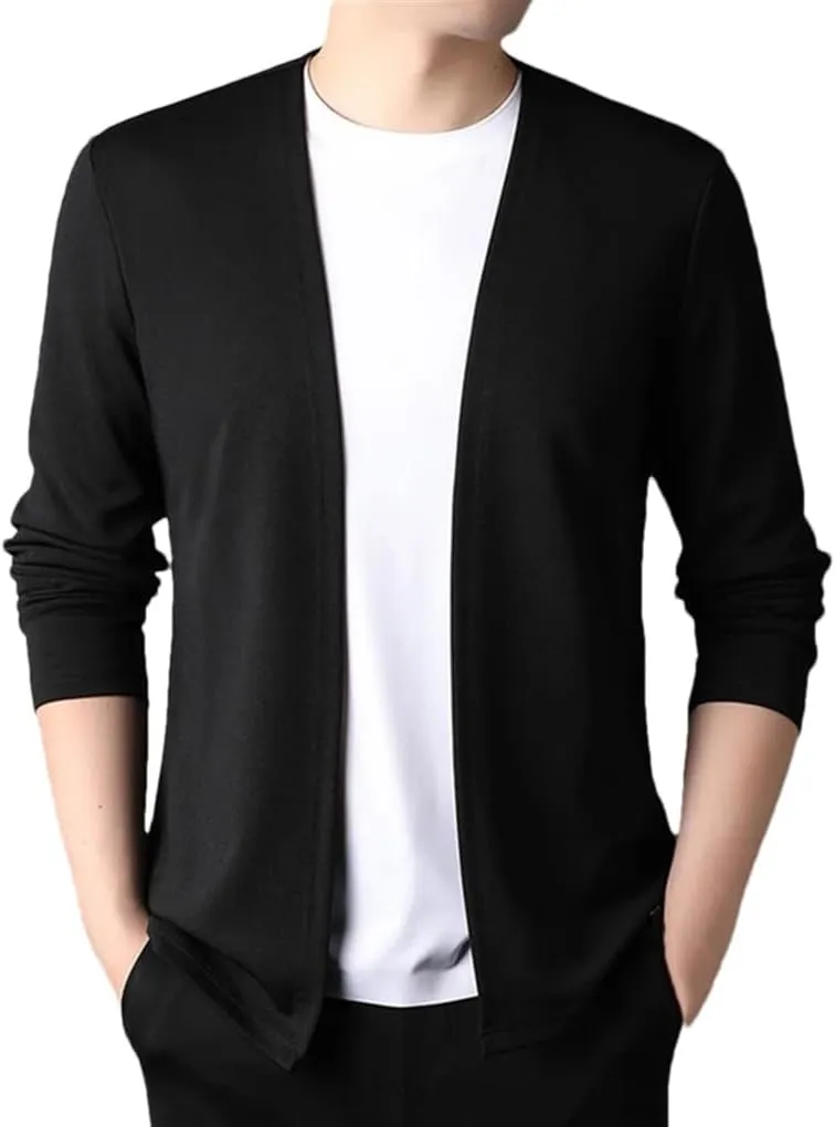 Men's V-Neck Retro Slim Fit Knitted Cardigan Solid Color Casual Slim Fit Business Office Sweater Cardigan