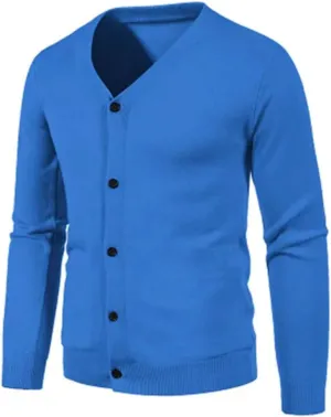 Men's V Neck Sweatercoat Autumn Knitted Slim Fit Solid Color Cardigan Long Sleeve Knitwear Korean Style Sweater