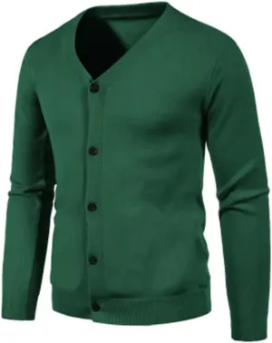 Men's V Neck Sweatercoat Autumn Knitted Slim Fit Solid Color Cardigan Long Sleeve Knitwear Korean Style Sweater