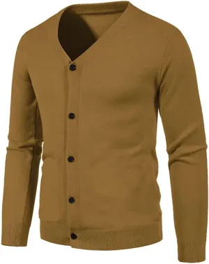 Men's V Neck Sweatercoat Autumn Knitted Slim Fit Solid Color Cardigan Long Sleeve Knitwear Korean Style Sweater