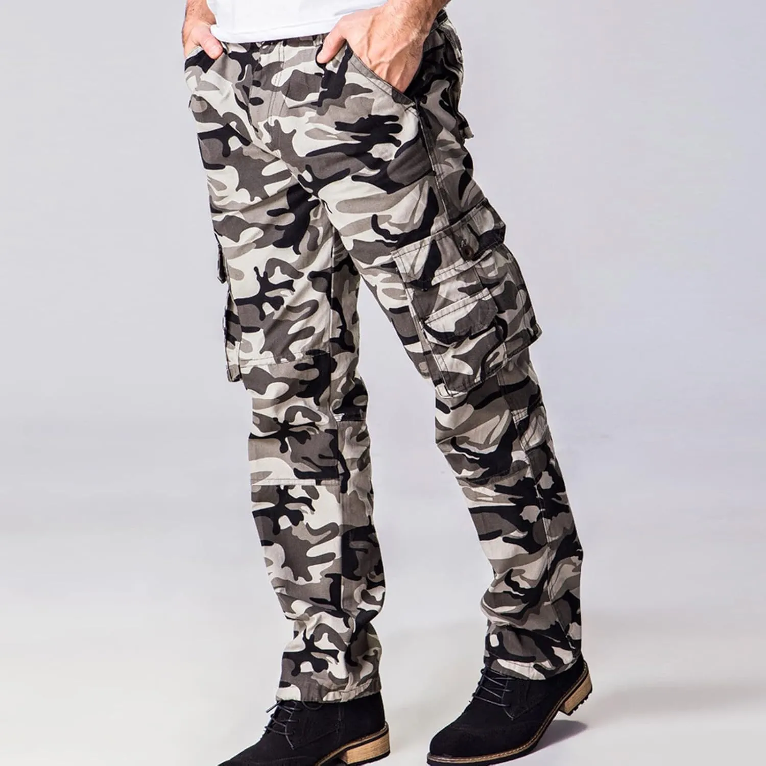 Men's Wild Cargo Pants Straight-Fit Vintage Comfort Stretch Cargo Pant Multi Pocket Military Camo Combat Pants