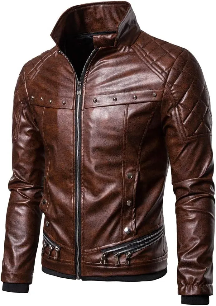 Mens Windbreaker Jackets Lightweight Fashion Autumn Winter Warm Casual Leather Zipper Long Sleeve Jacket Coat Top