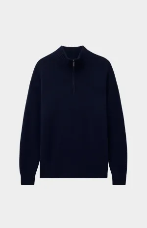 Men's Zip Neck Cashmere Jumper In Navy Melange