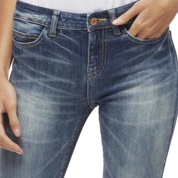 Mid Rise Ripped Knee Denim Skinny Jeans