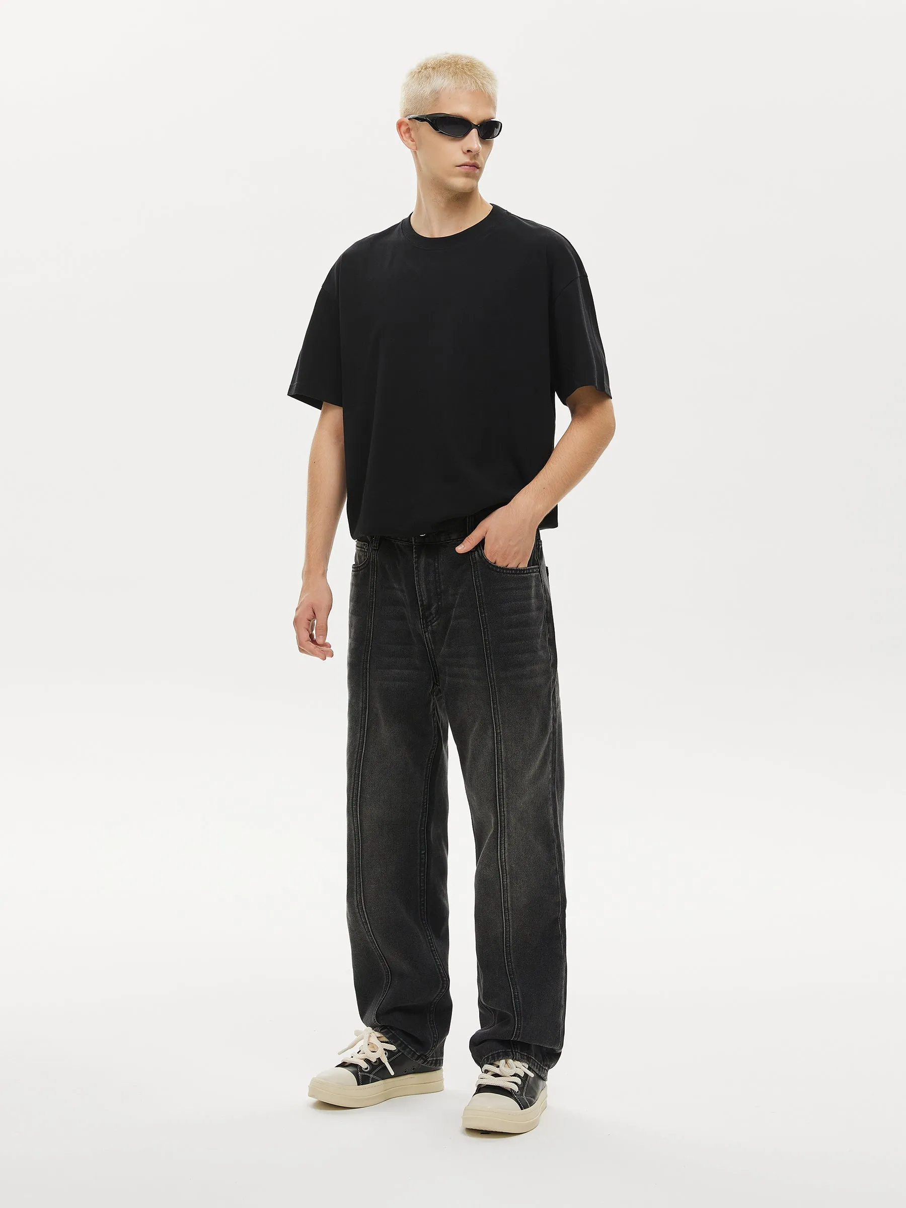 Midline Stitched Distressed Jeans