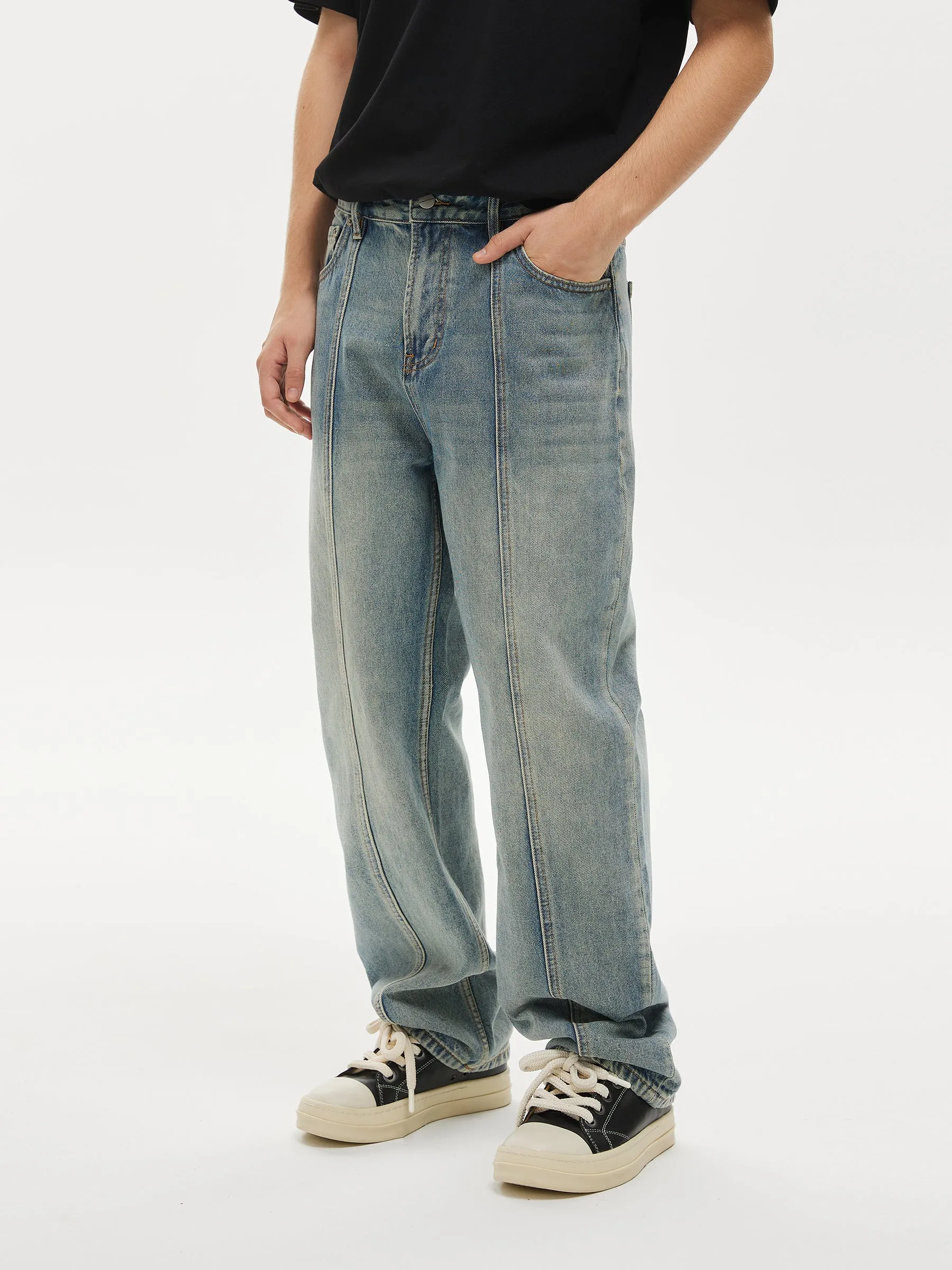 Midline Stitched Distressed Jeans