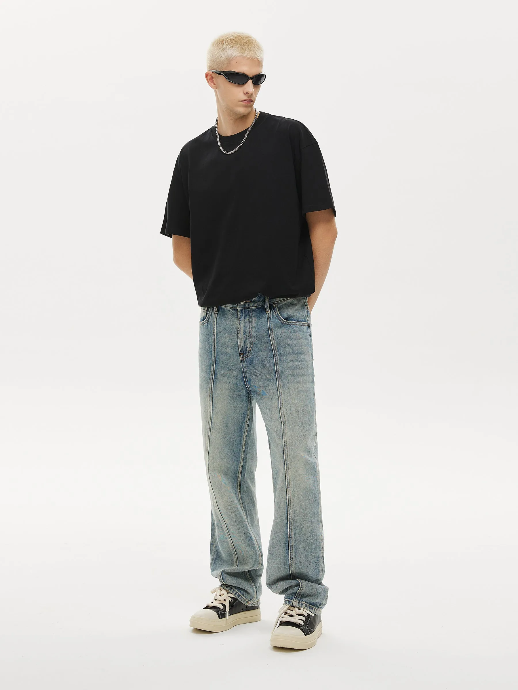 Midline Stitched Distressed Jeans
